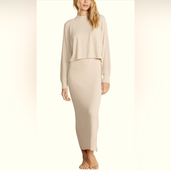 NWOT Cozy Cream Tiered Two Piece Knit Ribbed Sweater Dress Set Cropped SOFT - Picture 2 of 13